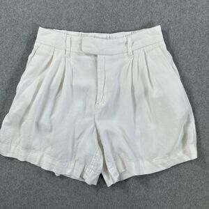 A. New Day High Rise Linen Blend White Shorts Women's 4 Pleated Pockets
